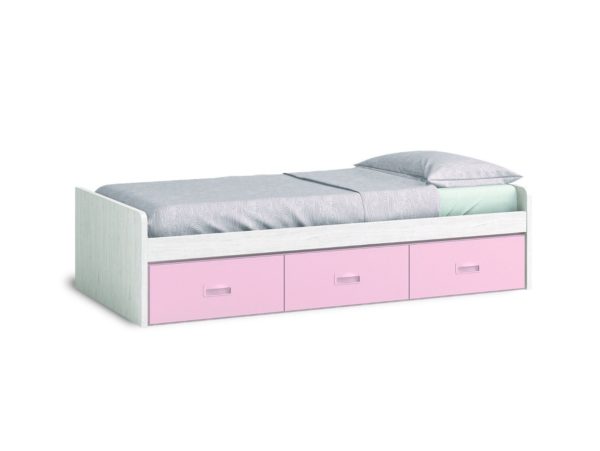 cama nido con 3 cajones color artico rosa