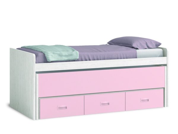 compacto 2 camas y 3 cajones color artico rosa
