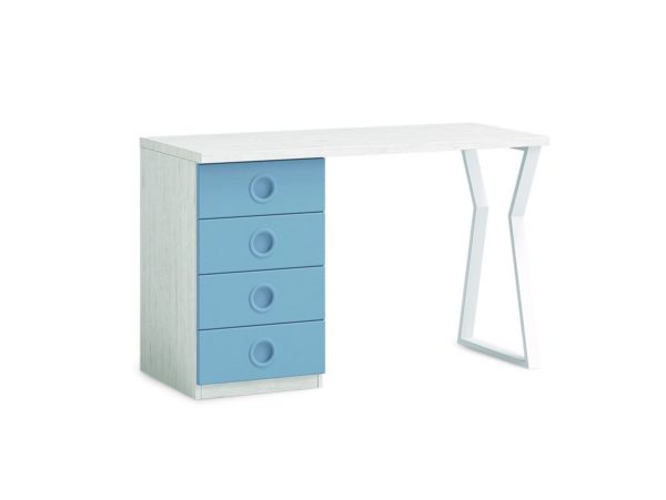 escritorio 120 cm con 4 cajones color artico cobalto blanco