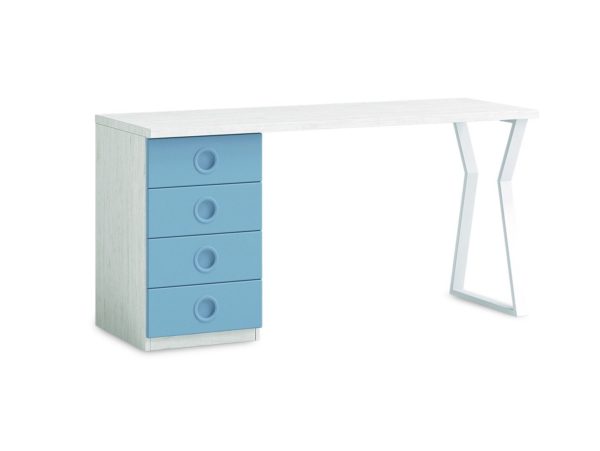 escritorio 150 cm con 4 cajones color artico cobalto blanco