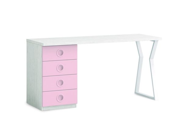 escritorio 150 cm con 4 cajones color artico rosa blanco
