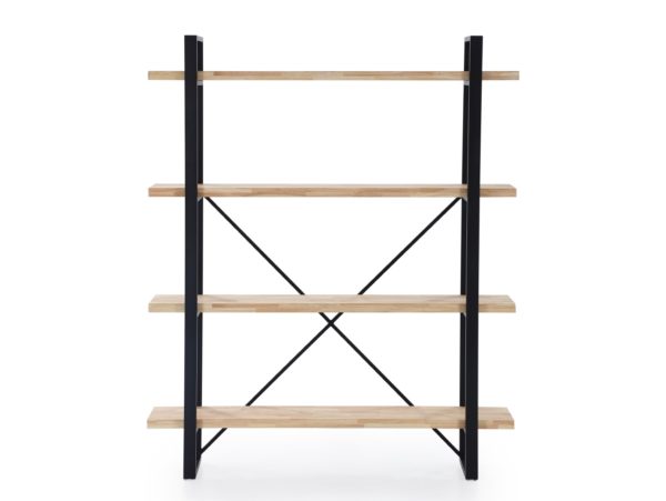 estanteria alta con 4 estantes de madera de roble y estructura metalica color negro 1