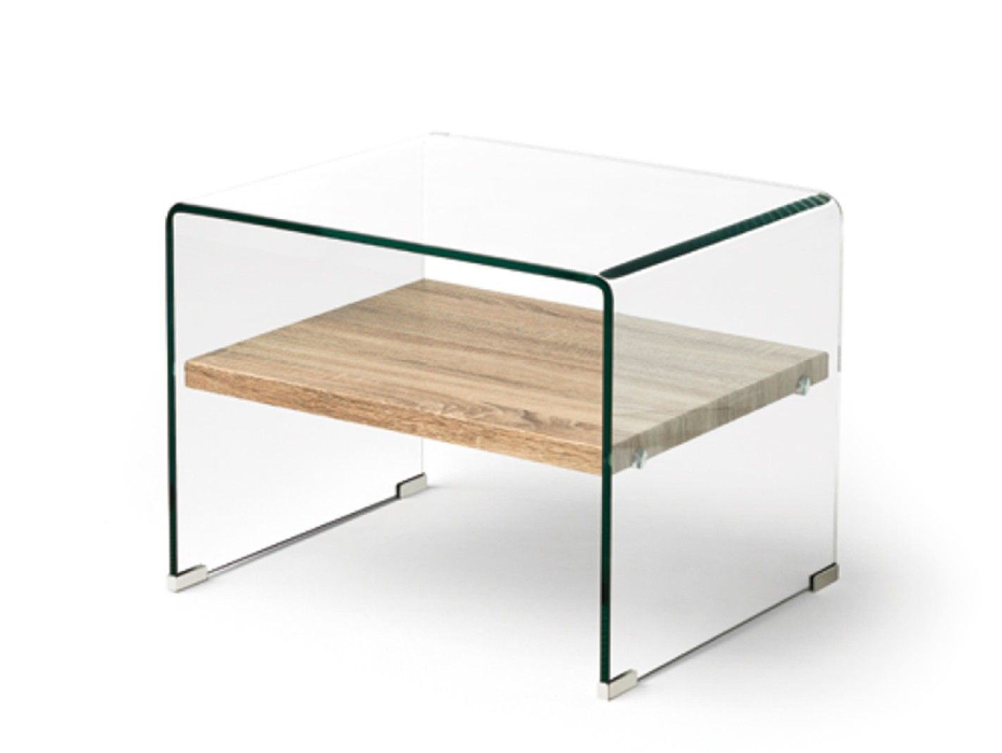 Mesa auxiliar de cristal y estante madera - mimoondo