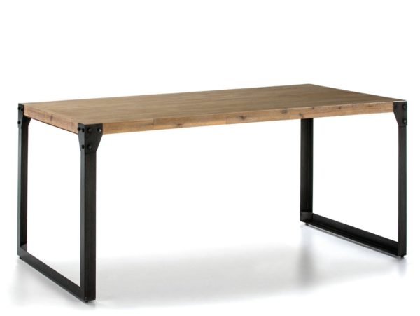 mesa de comedor rectangular fija metalica y tapa madera color negro roble