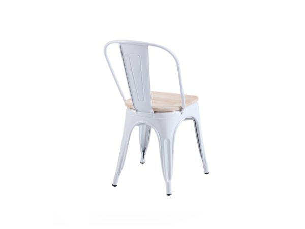 pack 4 sillas vintage de chapa de acero color blanco y asiento de madera de roble 1 1