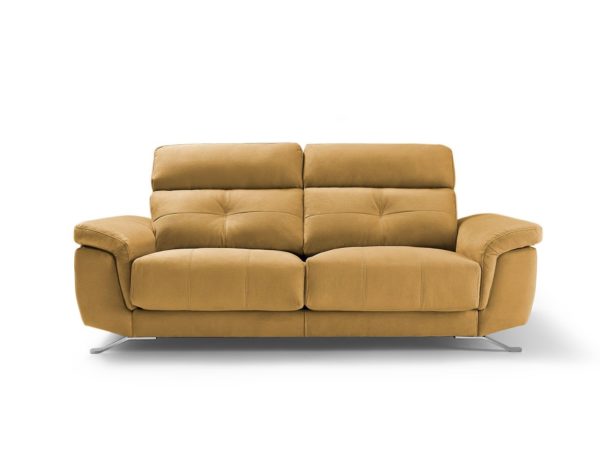 sofa 2p con asientos deslizantes tapizado mostaza