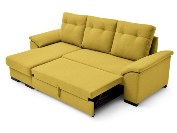 sofa cama chaise longue con sistema de apertura arrastre elevable tapizado amarillo 4