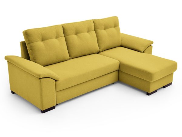 sofa cama chaise longue con sistema de apertura arrastre elevable tapizado amarillo