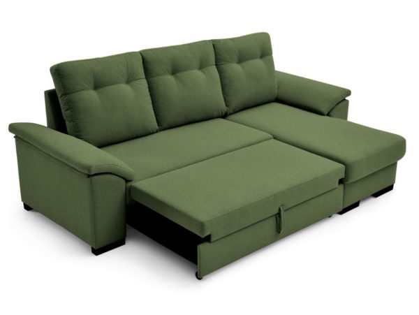 sofa cama chaise longue con sistema de apertura arrastre elevable verde 1