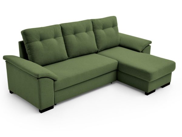sofa cama chaise longue con sistema de apertura arrastre elevable verde