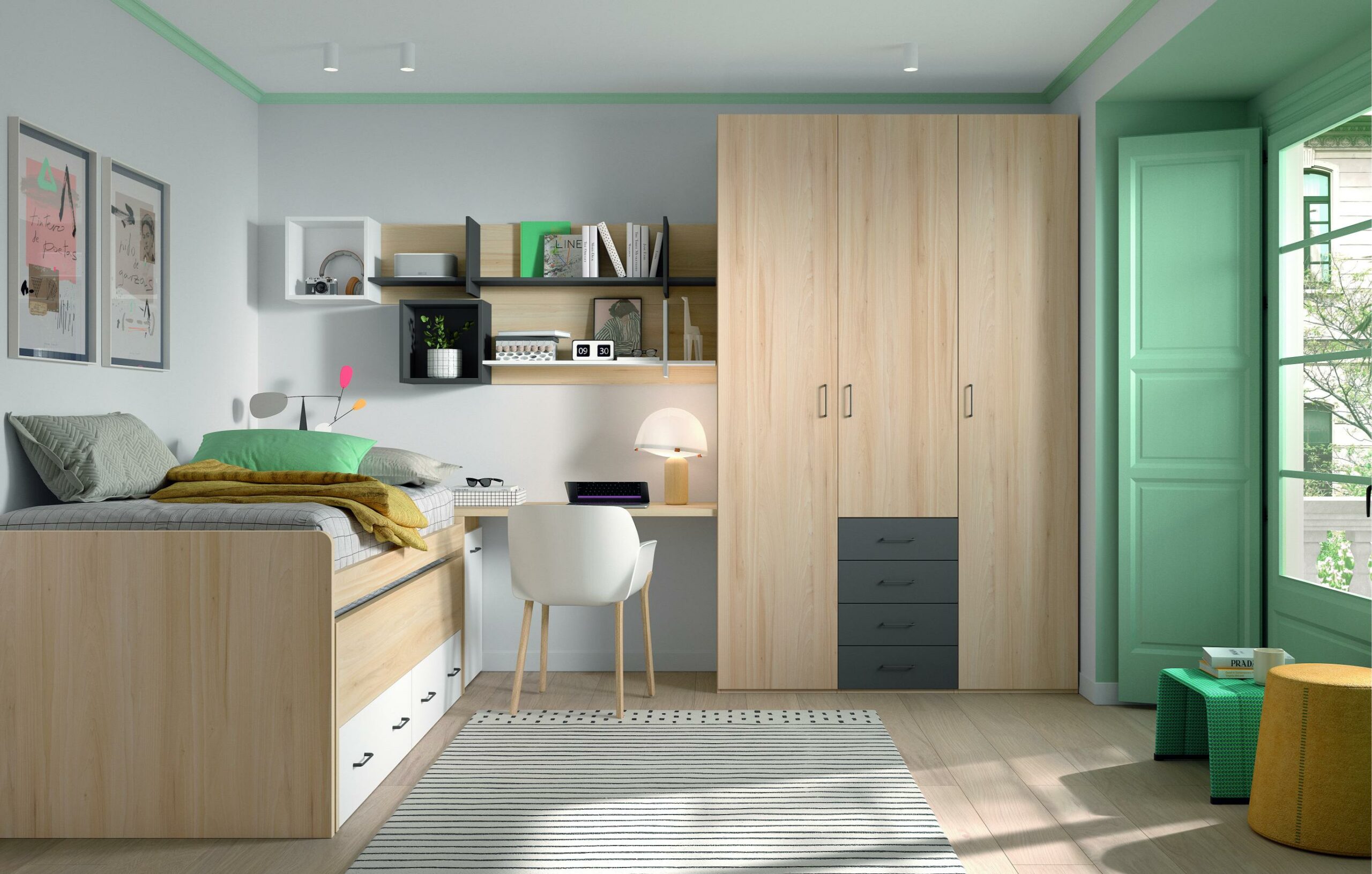 Habitación juvenil Milo Ambar / Blanco / Pizarra - mimoondo, image size:2560x1630